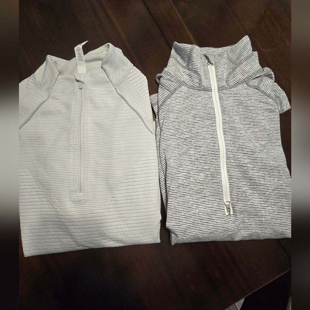 Striped  Half-Zip Tops - Gray and White